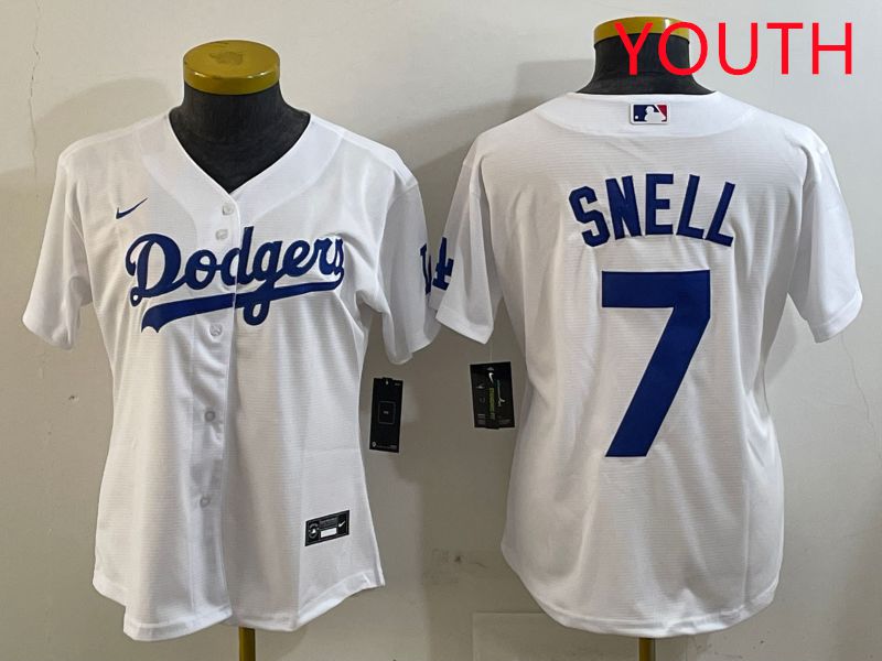 Youth Los Angeles Dodgers 7 Snell White Game 2025 Nike MLB Jersey style 5
